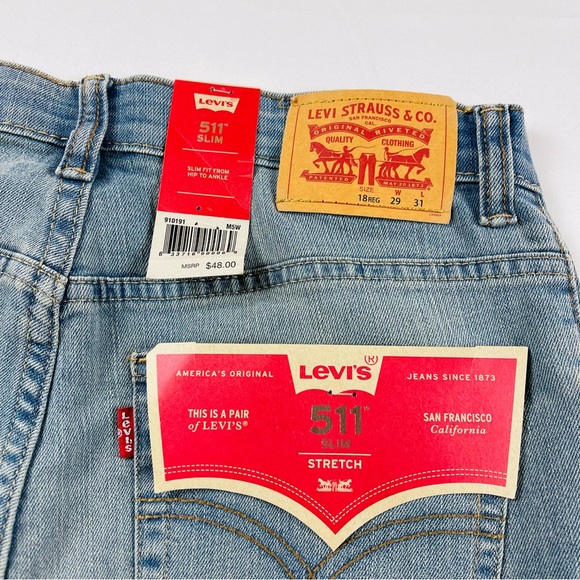 Levi's 511 Slim Flex Stretch Blue Jeans Boy Youth Size: 18 Reg 29x31 New MSRP:48 - Picture 14 of 15